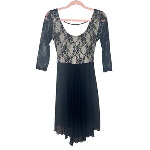 90s Y2K Black Lace Sheer Assymetrical Dress Womens S Whimsigoth Fairy Grunge